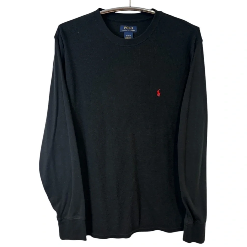Polo by Ralph Lauren Black Long Sleeve Knit Sweater with Embroidery